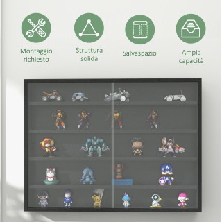 Ντουλάπι τοίχου HOMCOM 5 επιπέδων με ρυθμιζόμενα ράφια, σε γυαλί κα...