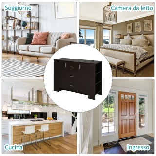 Μπουφές Homcom με 2 πόρτες, 3 συρτάρια και 3 ράφια από σκούρο ξύλο ... Μπουφές Homcom με 2 πόρτες, 3 συρτάρια και 3 ράφια από σκούρο ξύλο ...