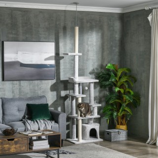 Ξύσιμο οροφής PawHut για γάτες με πλατφόρμες και σπίτι, 60x40x225-2...