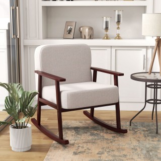 Κουνιστή πολυθρόνα HOMCOM από ύφασμα λινό και εφέ ξύλου με μπράτσα ...