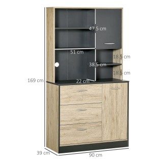 Ντουλάπα Κουζίνας Homcom 4 Ράφια Δρυς και Ανθρακί Γκρι 90x39x169cm ...