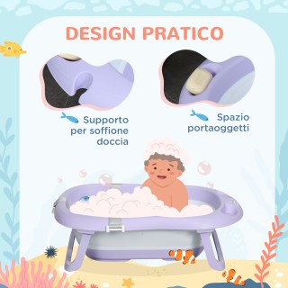 ZONEKIZ Πτυσσόμενη μπανιέρα για παιδιά 0-6 ετών με μαξιλάρι και 2 ρ...