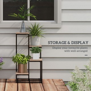 Outsunny φυτικό ράφι 4 επιπέδων από ατσάλι και ξύλο, 40x40x75,5 cm,...