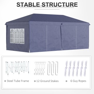 Outsunny Πτυσσόμενο Εξωτερικό Κιόσκι Κήπου με 6 Πλαϊνά Πάνελ, 585x2...