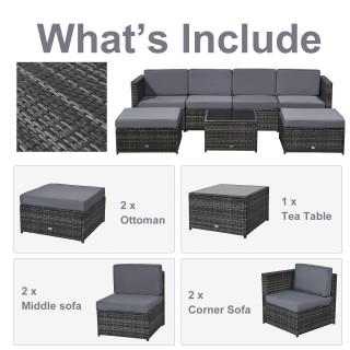 Outsunny Σετ 7 τεμαχίων Υπαίθριο Σαλόνι σε Rattan με Πολυθρόνα Πουφ...