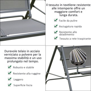 Κουνιστή πολυθρόνα 3 θέσεων Outsunny με ατσάλινο κουβούκλιο και πολ...