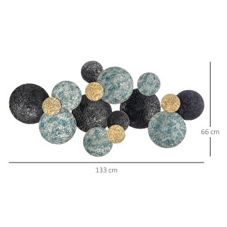 HOMCOM 3D Μεταλλική διακόσμηση τοίχου, Κύκλοι τοίχου 133x66cm, Μπλε...