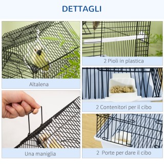 PawHut Μεταλλικό Κλουβί πουλιών με χερούλι, αφαιρούμενο δίσκο, μαντ...