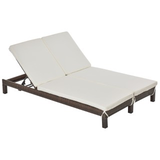 Outsunny 2θέσια ξαπλώστρα σε PE Rattan Brown με λευκό στρώμα 195 x ...