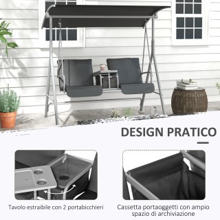 Outsunny 2θέσια κούνια με τραπεζάκι και ποτηροθήκη, από μέταλλο και...