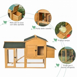 PawHut Ξύλινο κοτέτσι με κοτέτσι και ανοιχτό χώρο, φωλιά με ηλιοροφ...