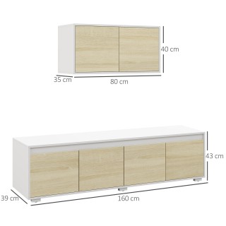 HOMCOM Σετ 2 τεμαχίων σε μοριοσανίδα, έπιπλο τηλεόρασης max 70 160x...