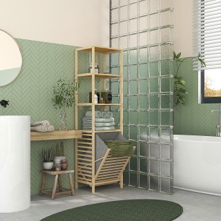 Στήλη μπάνιου HOMCOM με 3 ράφια από ξύλο μπαμπού και υφασμάτινο καλ...