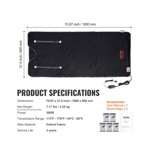 Ηλεκτρική Ολόσωμη Κουβέρτα Σάουνας Μονή 1800 x 800 mm VEVOR HWSNTNJ... Ηλεκτρική Ολόσωμη Κουβέρτα Σάουνας Μονή 1800 x 800 mm VEVOR HWSNTNJ...