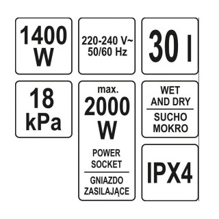 Ηλεκτρική Σκούπα Υγρών και Στερεών 30 Lt 1400 W YATO YT-85701 Ηλεκτρική Σκούπα Υγρών και Στερεών 30 Lt 1400 W YATO YT-85701