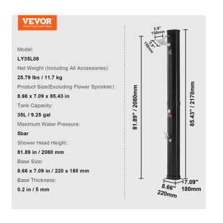 Ηλιακό Θερμαινόμενο Ντους Εξωτερικού Χώρου 35 Lt 220 x 180 x 2170 m... Ηλιακό Θερμαινόμενο Ντους Εξωτερικού Χώρου 35 Lt 220 x 180 x 2170 m...