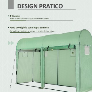 Θερμοκήπιο Outsunny Garden Tunnel, 2 κυλιόμενες πόρτες 4 παράθυρα α...