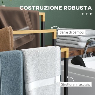 kleankin 3-Bar μπαμπού και ατσάλινη κρεμάστρα για πετσέτες με ανεξά... kleankin 3-Bar μπαμπού και ατσάλινη κρεμάστρα για πετσέτες με ανεξά...