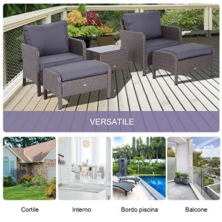 Σετ επίπλων κήπου Outsunny Μικροί καναπέδες με πουφ και τραπεζάκι σ...