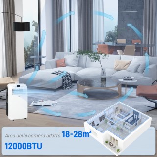 Φορητό κλιματιστικό HOMCOM με χρονοδιακόπτη, 3 λειτουργίες και 3 τα...