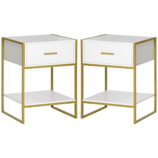 HOMCOM Σετ 2 Μοντέρνα Κομοδίνα με Συρτάρι και Ανοιχτό Ράφι από MDF ...