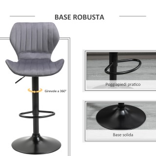 HOMCOM Σετ 2 σκαμπό μπαρ Velvet Effect, Περιστρεφόμενο με ρυθμιζόμε...