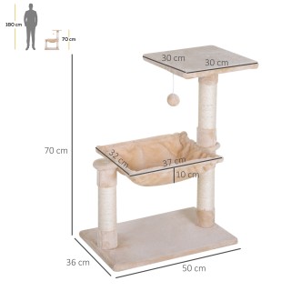 PawHut Tower for Cats max 3,6kg με αιώρα και κρεμαστή μπάλα, σε ξύλ...
