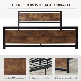 HOMCOM Δομή διπλού κρεβατιού από ξύλο και ατσάλι με πηχάκια βιομηχα...