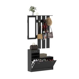 HOMCOM entrance furniture rack with shoe rack and mirror, in...