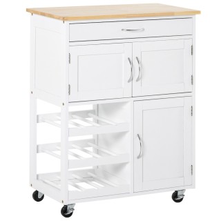 HOMCOM White Wood Kitchen Cart food with Bottle Rack 1 συρτάρι και ...