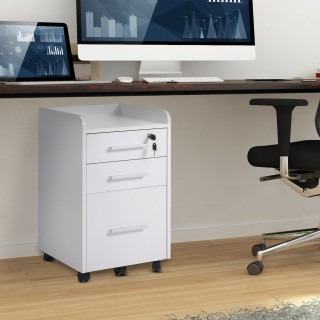 HOMCOM Λευκή Ξύλινη Συρταριέρα γραφείου με κλειδιά και 3 συρτάρια 8...
