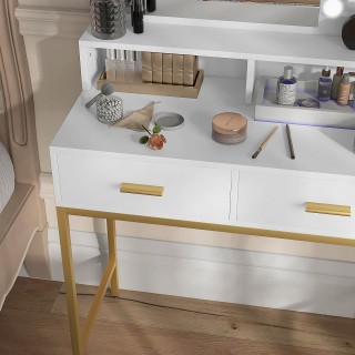 HOMCOM Μπουντουάρ με καθρέφτη, 2 συρτάρια, 5 ράφια και σκαμπό, από ... HOMCOM Μπουντουάρ με καθρέφτη, 2 συρτάρια, 5 ράφια και σκαμπό, από ...