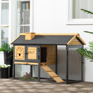 PawHut 2 Tier Spruce and Steel Hutch για κουνέλι εξωτερικού χώρου μ...