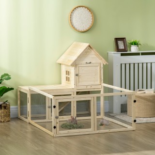PawHut Indoor Spruce Hutch με αφαιρούμενο δίσκο, 3 πόρτες και εξωτε...