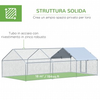 PawHut Outdoor Metal Chicken Coop με υφασμάτινο κάλυμμα Oxford, 600...