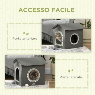 PawHut Cat House με Πλενόμενα Μαξιλάρια 2 Είσοδοι, 39x43,5x40,5cm Γ...