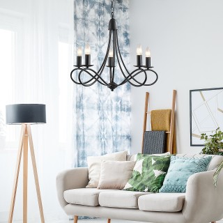 Πολυέλαιος οροφής από ατσάλι μαύρο υφαντό HOMCOM με 5 Κηροπήγια B31...