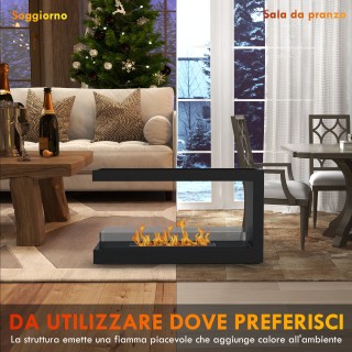 Τζάκι βιοαιθανόλης 3 όψεων HOMCOM με καυστήρα 2,4 λίτρων και χρόνο ...