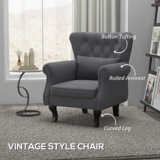 HOMCOM Vintage πολυθρόνα σαλονιού από ύφασμα με οσφυϊκό μαξιλάρι κα...