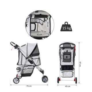 Καρότσι Μεταφοράς Κατοικιδίου 75 x 45 x 97 cm Χρώματος Γκρι PawHut ...