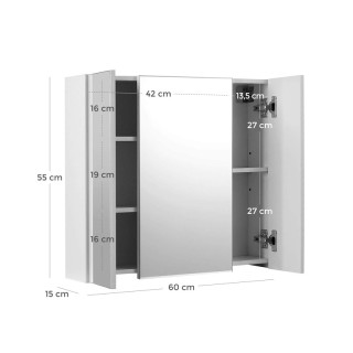 Καθρέπτης Μπάνιου με Ντουλάπι 60 x 15 x 55 cm VASAGLE BBK22WT Καθρέπτης Μπάνιου με Ντουλάπι 60 x 15 x 55 cm VASAGLE BBK22WT