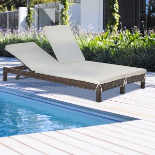 Outsunny 2θέσια ξαπλώστρα σε PE Rattan Brown με λευκό στρώμα 195 x ... Outsunny 2θέσια ξαπλώστρα σε PE Rattan Brown με λευκό στρώμα 195 x ...