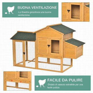 PawHut Ξύλινο κοτέτσι με κοτέτσι και ανοιχτό χώρο, φωλιά με ηλιοροφ...