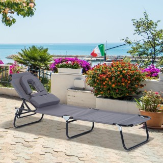 Πτυσσόμενη ξαπλώστρα Outsunny Relax με γκρι μαξιλάρι προσκέφαλου 84... Πτυσσόμενη ξαπλώστρα Outsunny Relax με γκρι μαξιλάρι προσκέφαλου 84...