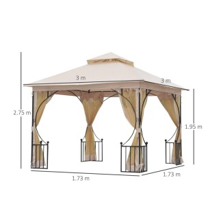 Κιόσκι Κήπου με Μεταλλικό Σκελετό και Κουνουπιέρες 300 x 300 x 275 ...