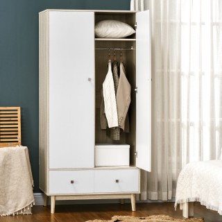 Ντουλάπα HOMCOM 2 Ξύλινες πόρτες με 4 θήκες, 2 συρτάρια και κρεμάστ...