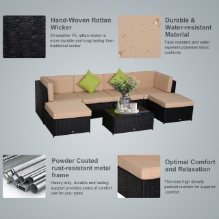 Outsunny Garden Lounge σε PE Rattan 7 τεμαχίων με καναπέ πουφ Τραπε... Outsunny Garden Lounge σε PE Rattan 7 τεμαχίων με καναπέ πουφ Τραπε...