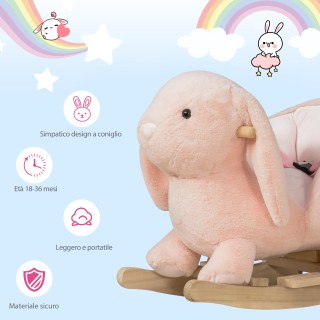 Homcom Rocking Toy in the Shape of a Pink Rabbit για παιδιά 18-36 μ...