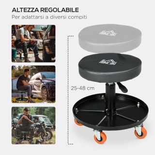 Σκαμπό εργαστηρίου HOMCOM με ρόδες και βάση εργαλείων, Ρυθμιζόμενο ...