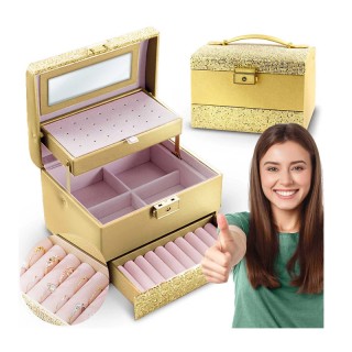 Κοσμηματοθήκη - Μπιζουτιέρα 17.5 x 13.7 x 12.5 cm Χρώματος Χρυσό Ma... Κοσμηματοθήκη - Μπιζουτιέρα 17.5 x 13.7 x 12.5 cm Χρώματος Χρυσό Ma...